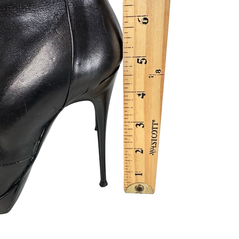 Mimosa Black Leather Stiletto Lace Up Buckle Ankle Boots Euro 37.5 Moto Chic - Picture 9 of 14